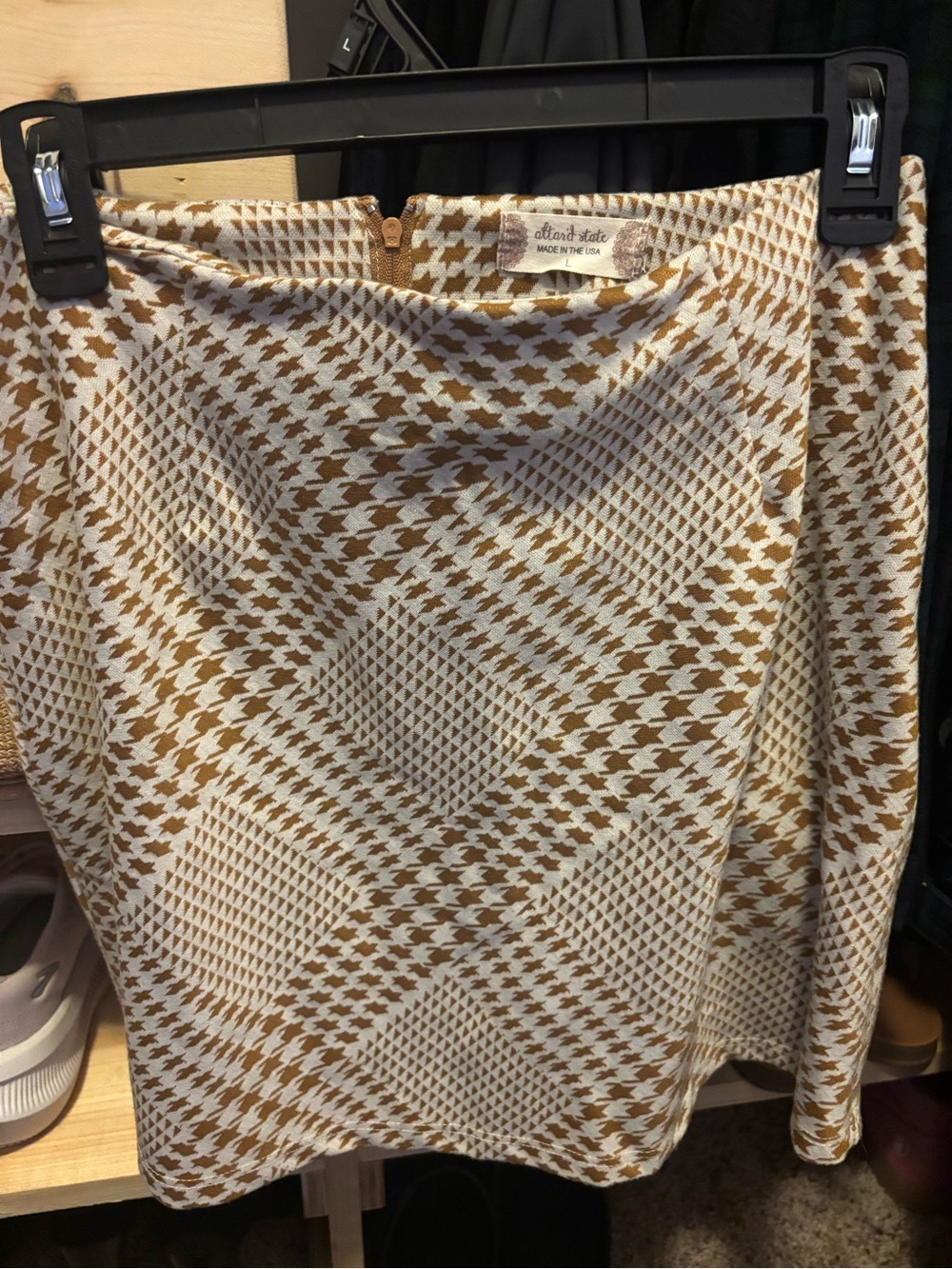 Altar'd State Cream and Brown Houndstooth Pencil Skirt